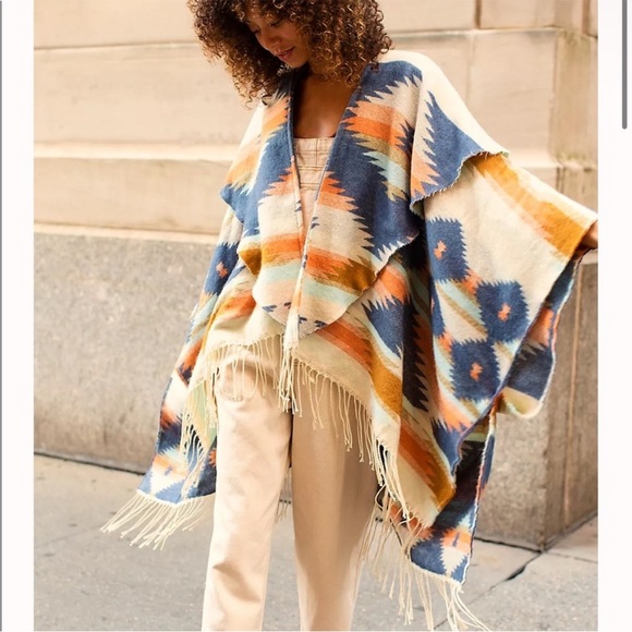 Free People Sweaters - Free People Aztec Crossroads Oversized Poncho Cozy Bohemian Fall Festival